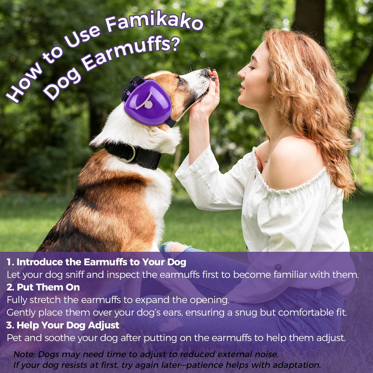 Famikako New Dog Ear Muffs for Noise Protection - 30dB NRR Dog Headphones, Noise Cancelling Hearing Protection Upgraded Design with Bell Accent (Purple, Large)