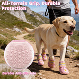 BECROWM Waterproof Dog Boots-Anti-Slip Dog Shoes with Paw Embroidery,Reflective Straps,for Rainy/Snowy/Muddy Days,Outdoor Walking (Pink, #4 (width2.36inch) for 33-44 lbs)