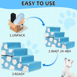 Pet Stairs for Small Dog Stairs for Sofa and Bed High Density Foam Stairs Pet Ladder with Removable Washable Cover Non-Slip Base(4 Steps Blue)