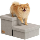 Fecuria 2-Step Wide Dog Stairs with Storage 11" H, Non-Slip Sturdy Pet Steps for Couch Chair, Dog Steps for Small/Medium Old Dogs, Cats, Rabbits Up to 150lbs, Foldable Cat Puppy Stairs for Car, Grey