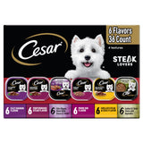 Cesar Wet Dog Food Steak Lovers Variety Pack, Adult, Wet Food for Dogs with Real Meat, 3.5 oz Easy Peel Trays, 36 Count