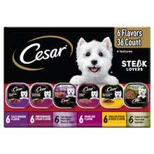 Load image into Gallery viewer, Cesar Wet Dog Food Steak Lovers Variety Pack, Adult, Wet Food for Dogs with Real Meat, 3.5 oz Easy Peel Trays, 36 Count

