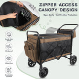 Rovique Dog Stroller for Large Dogs,Heavy Duty Dog Wagon with Easy Access Ramp,360° All-Terrain Rubber Wheels, Zippered Canopy,Adjustable Handle Pet Stroller(Brown)