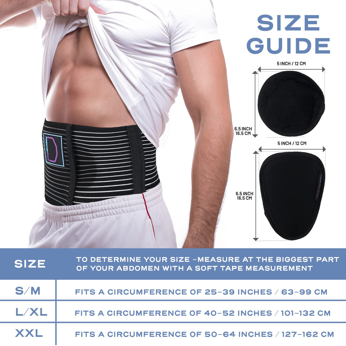 Abdomencare Umbilical Hernia Belt for Men and Women | Abdominal Hernia Belt for Women & Men with 2 unique compression pads | Belly Button Umbilical Hernia Belts for Men | L/XL