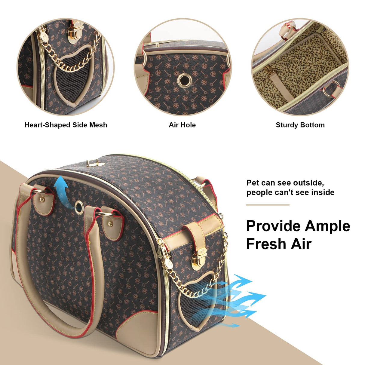Betop House Fashion Dog Carrier PU Leather Dog Handbag Dog Purse Cat Tote Bag Pet Cat Dog Hiking Bag, Brown, Small 38 * 23 * 17cm