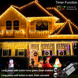 Christmas Icicle Lights Outdoor - 99ft 1216 LED 8 Modes Hanging Dripping Icicle String Lights with 228 Drops, Plug in Waterproof Timer Memory for Home Holiday Yard Wedding Party Indoor, Warm White