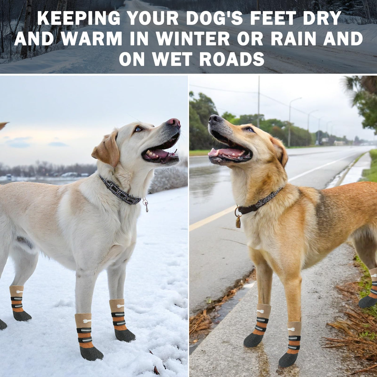 SCENEREAL Anti Slip Dog Socks Boots, Dog Shoes for Hot/Cold Pavement Snow Rain Days, Waterproof Grip Doggy Booties for Hardwood Floor, Winter Paw Protectors for Small Medium Large Senior Old Dogs