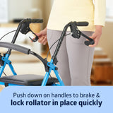 Medline Standard Steel Folding Rollator Adult Walker with 8" Wheels, Supports up to 350 lbs, Light Blue