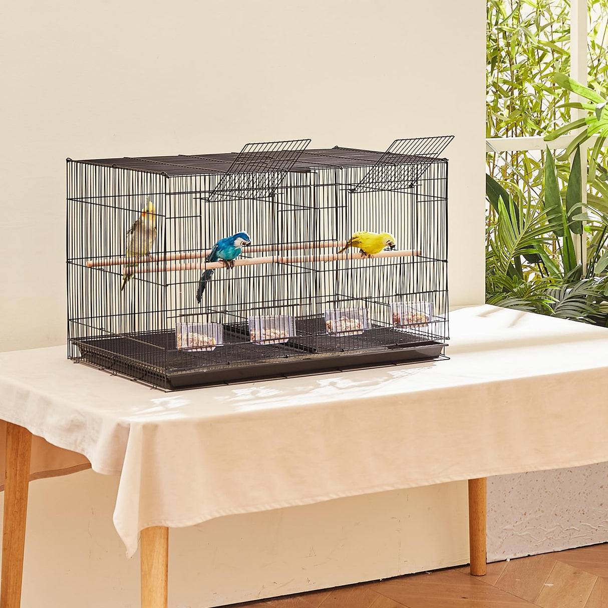 VEVOR 30-inch Flight Bird Cage, Stackable Divided Small Parakeet Cage for Parrots Canaries Cockatiels Lovebirds Finches Budgies Conures Macaws Pet Travel Birdcage with Handle and Perches