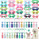 Saintrygo 50 Pcs Dog Bow Ties Collars Set Include 25 Dog Neckties and 25 Puppy Bowties, Adjustable Pet Ties Grooming for Small Medium Large Cats Pets Supply Hawaii Summer Accessories