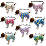 Pack of 2 Colors Dog Pajamas Soft Warm Fleece Jumpsuit Cute Pet Clothes for Small and Medium Pet XXS - L (Pack of 2 Colors: Hot Pink Cows, Blue Elephants, S: Length - 12", Chest 14" - 17")