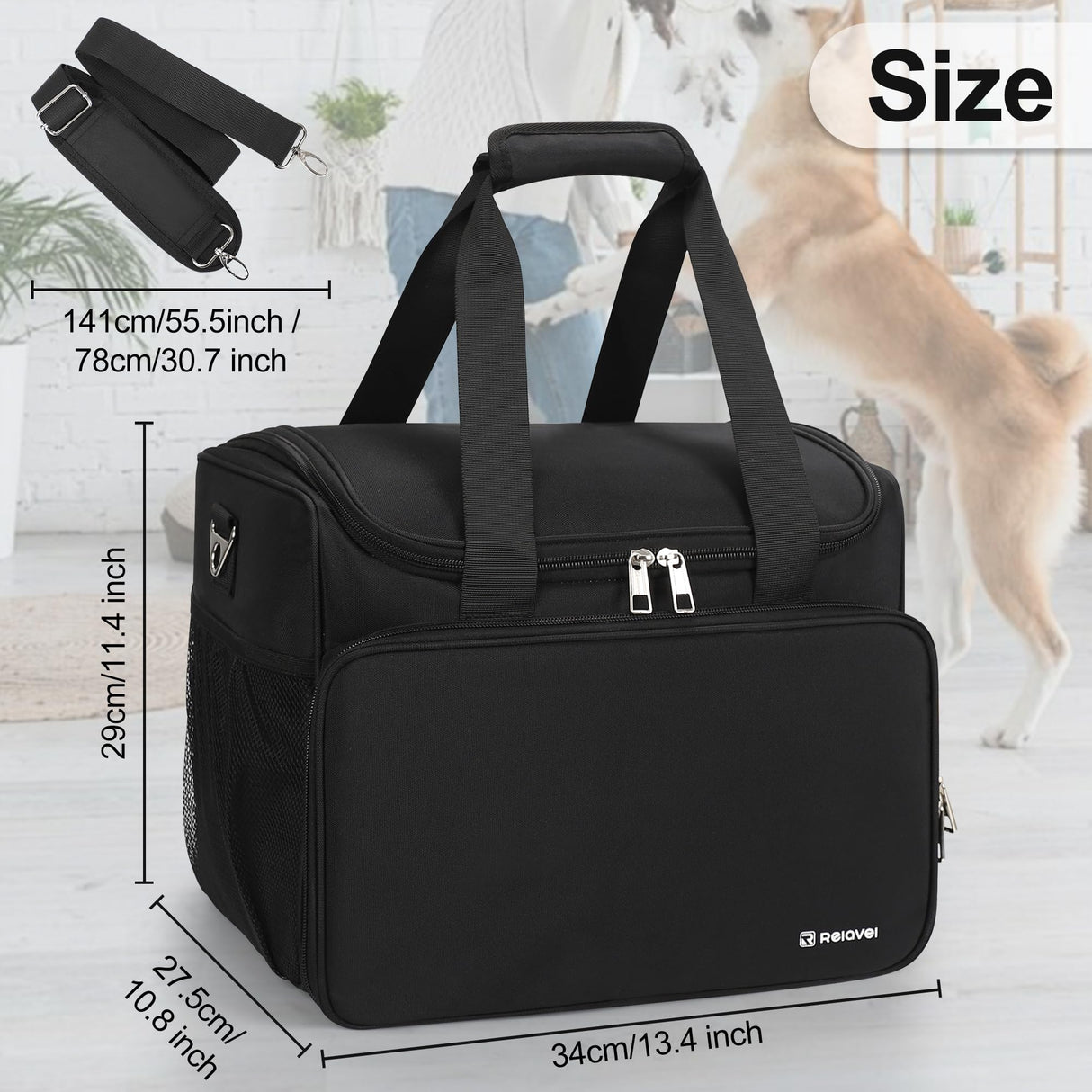 Dog Grooming Vacuum Bag, Pet Grooming Bag Extra Large Dog Grooming Storage Bag with Compartments Professional Travel Animal Groomer's Tool kit Bags for Supplies - for Dogs, Cat & Pet Groomers( Black)