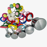 GILYGI Metallic Pots and Multicolored Ring Strings Toys, Pullable 5 Stainless Steel Cups and Wooden Ring Toys for Large and Extra Large Parrot Amazons Macaws African Greys Cockatoos Eclectus