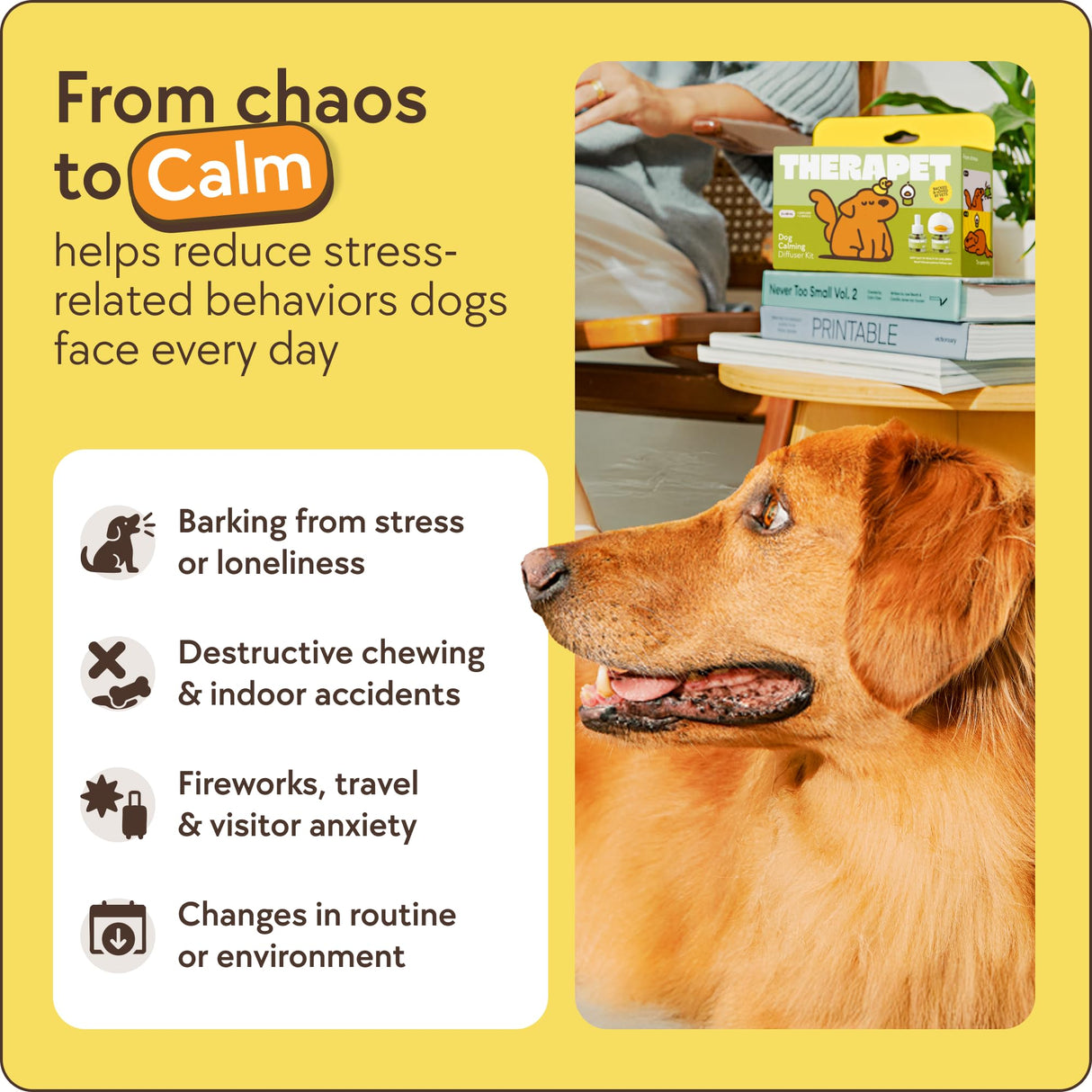 TherapetMD 60-Day Dog Calming Diffuser - for Stress, Destructive Behavior, Pee Accidents, Separation Anxiety, Barking, Aggression & Chewing - 60-Day Refill Included - Packaging May Vary