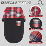 K9meme Plaid Hoodie for Small Medium Large Dogs, Warm Sweatshirt With Hat and Leash Hole, Clothes for Puppy Bulldog XS S M L Sized Breeds, Soft Pullover Fleece Sweater