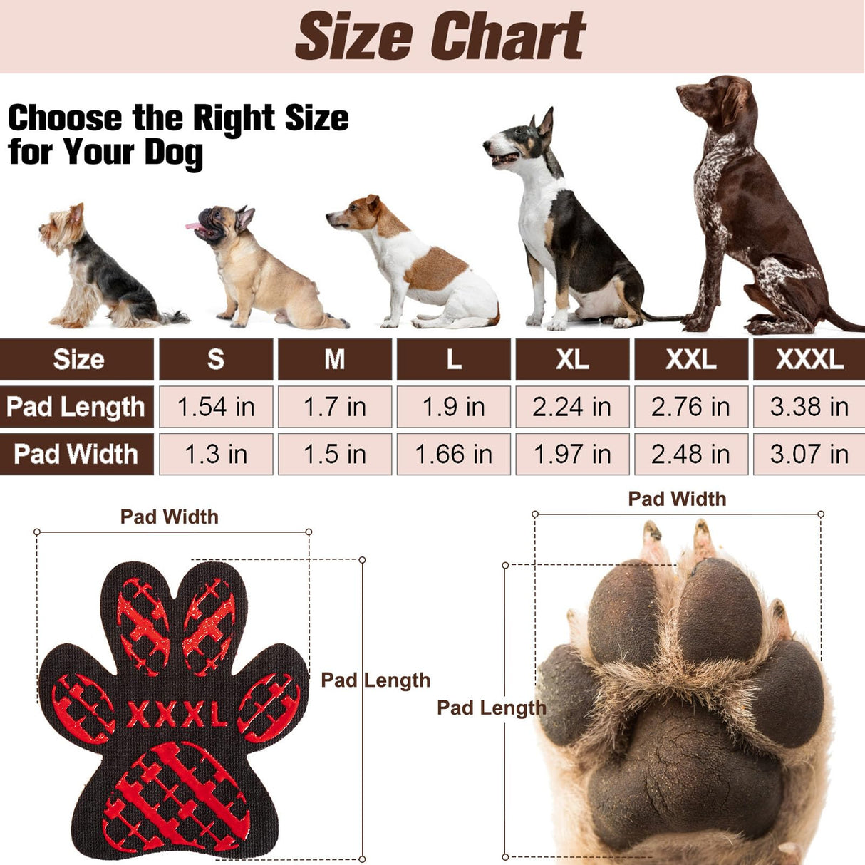 BEAUTYZOO Dog Paw Protector for Hot Pavement, Anti-Slip Paw Grips for Senior Dogs, Paw Stickers Traction Pad for Dogs Feet on Hardwood Floor, Dog Shoes Boots Socks Replacement, 12 Sets (36 pcs) L