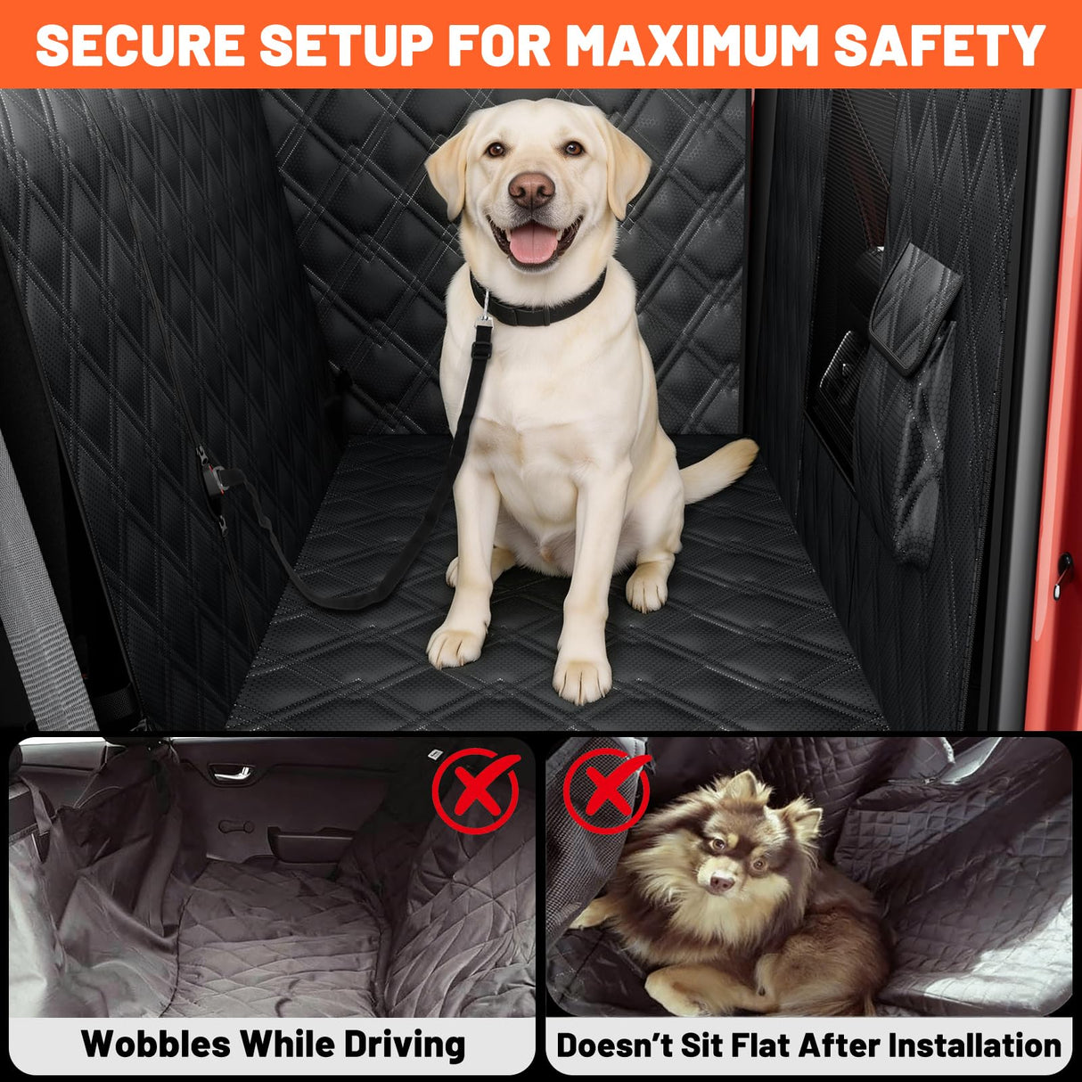 Surfcabin Floor XL Dog Hammock for Truck, Waterproof Trucks Pet Seat Cover with Door Protection, Sturdy Back Seat Extender for Dogs Compatible with Full Size Crew Cab Trucks Like F150, GMC & More
