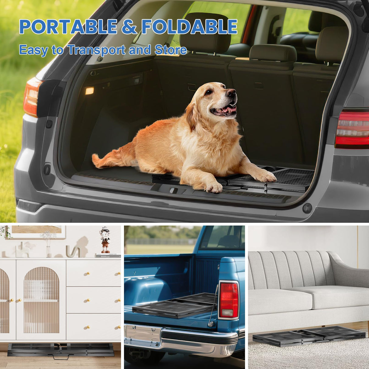 Dog Ramp for Car, 74"x 20" Large Folding Pet Stair Ramp with Non-Slip Mesh, Extra Wide Dog Steps for Medium & Large Dogs Up to 300LBS, Outdoor Portable Dogs Cars Ramp for Car SUV, Truck, RV