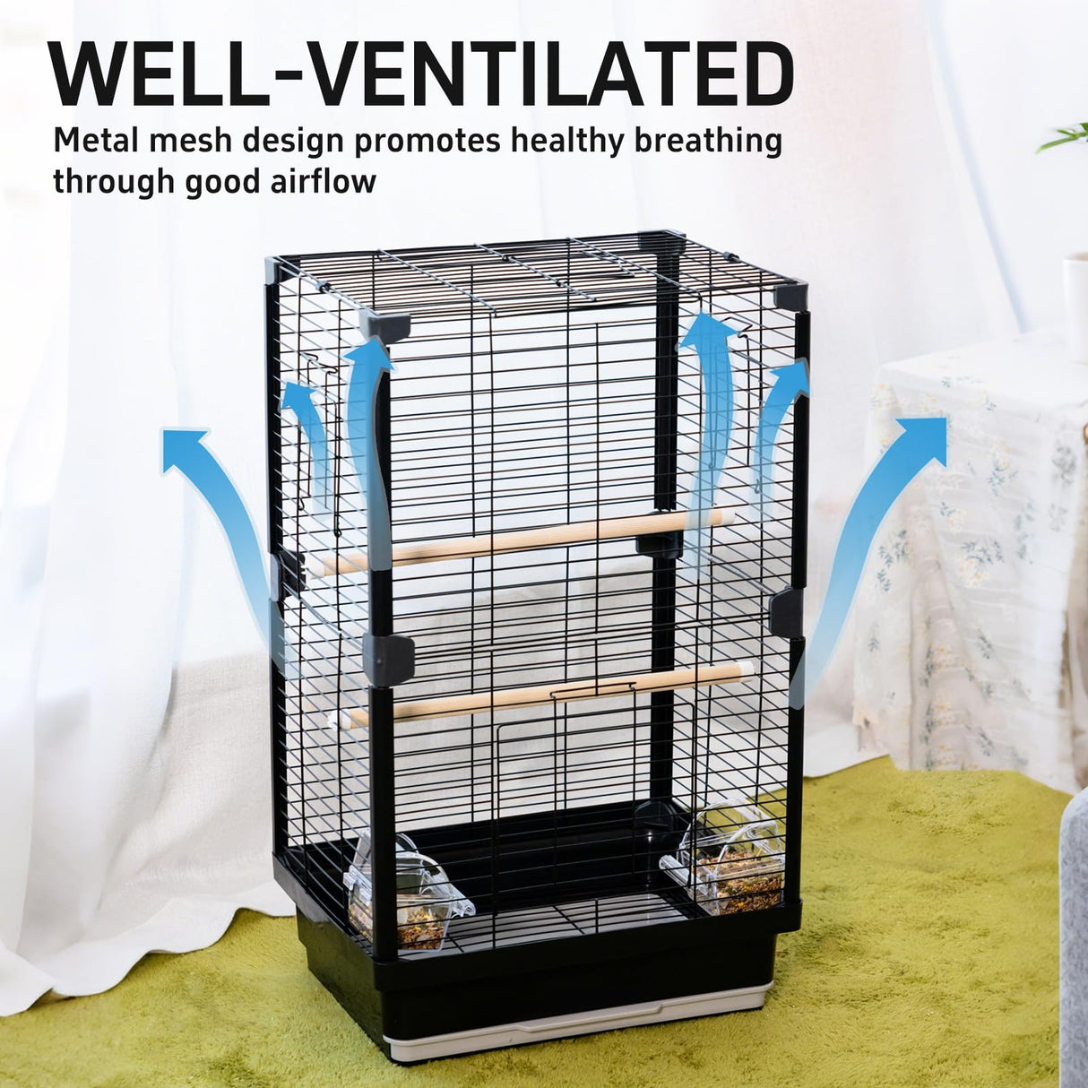 25 inch Bird Cage, Portable Travel Parrot Cage, Double-Layer Parakeet Cage, for Temporary Pet Accommodation, Trip to Vet, Short Trip, Camping, Black