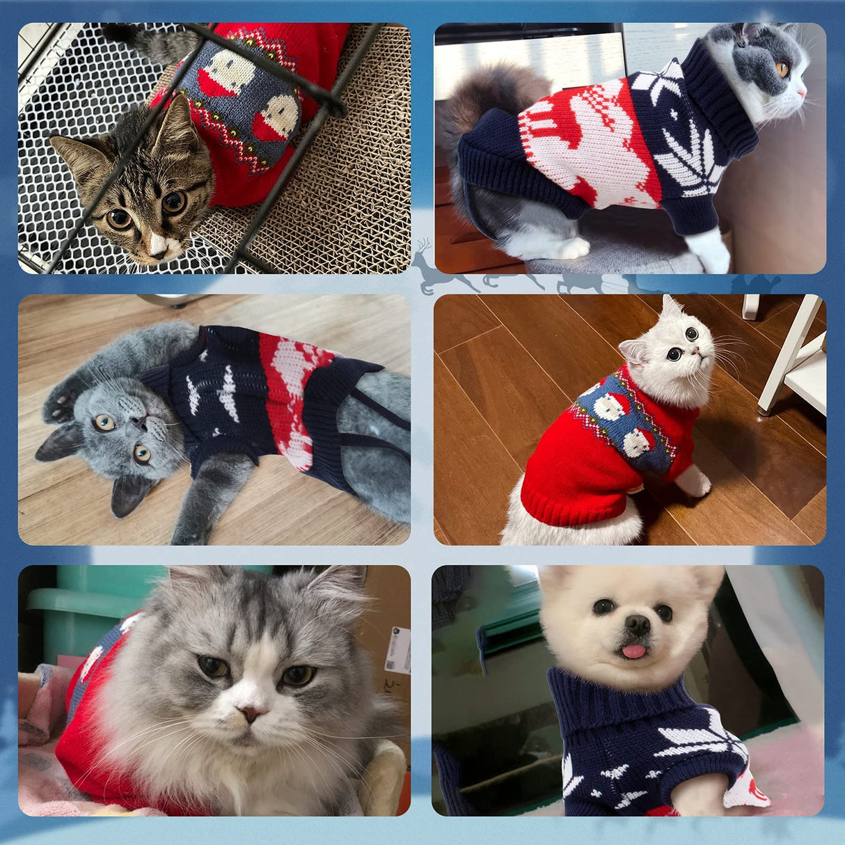 Rypet 2 Packs Cat Christmas Sweater - Puppy Christmas Sweater Pet Turtleneck Knitwear with Reindeer Santa Claus Pattern Sweaters for Kitten and Small Dogs XL