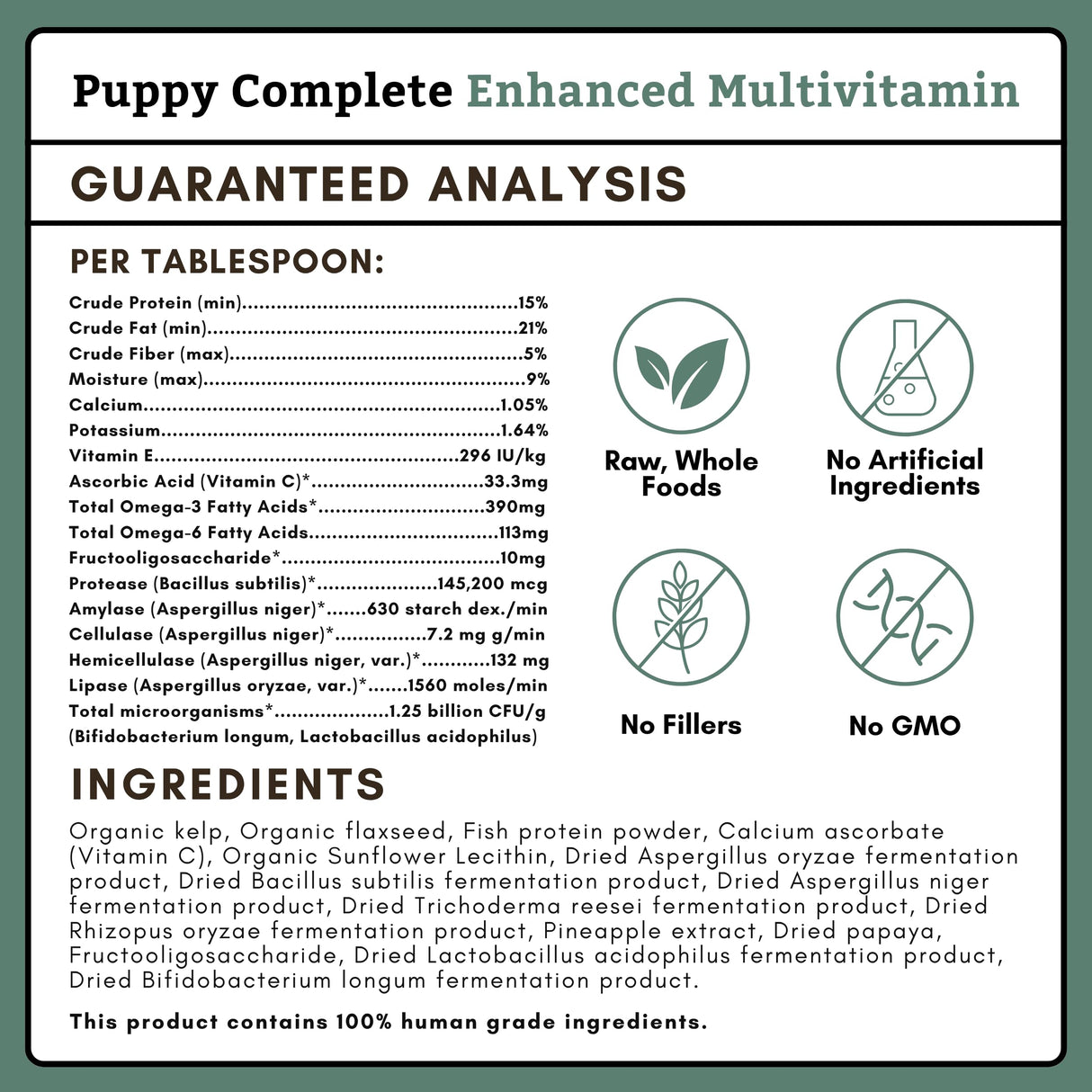Wholistic Pet Organics Puppy Complete - Dog Multivitamin Powder - 1 Lb - Daily Dog Vitamins & Supplements for Homemade Food - Immune System, Skin, Coat & Overall Health - Small and Large Breed Puppies