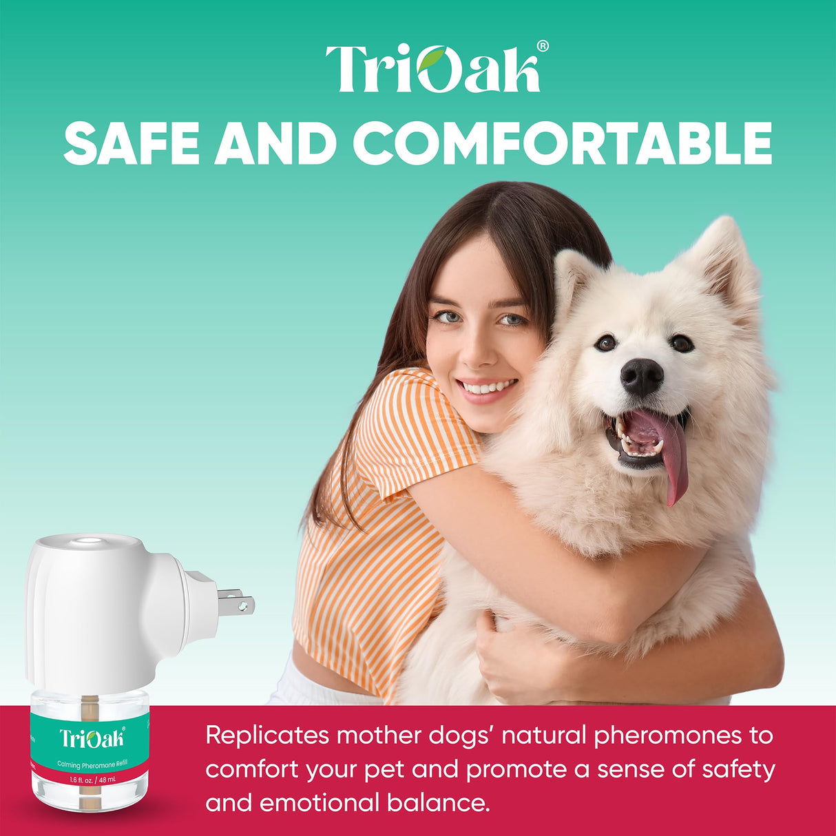 TriOak Calming Diffuser for Dog: Appeasing Dog Pheromones Calming Diffuser Plug in Kit for Separation Anxiety, Stress Chewing, Peeing Accidents, 2 Diffusers + 4 Refills (Teal)