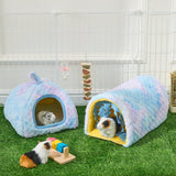 Avont 2 Pack Guinea Pig Hideout Bed and Tunnel Toys Set with Curtain, Washable Soft Plush Bunny Hideaway House Tube Cage Accessories for Small Animal Pet, Rabbits Chinchilla Hamster Ferret Rat -Blue