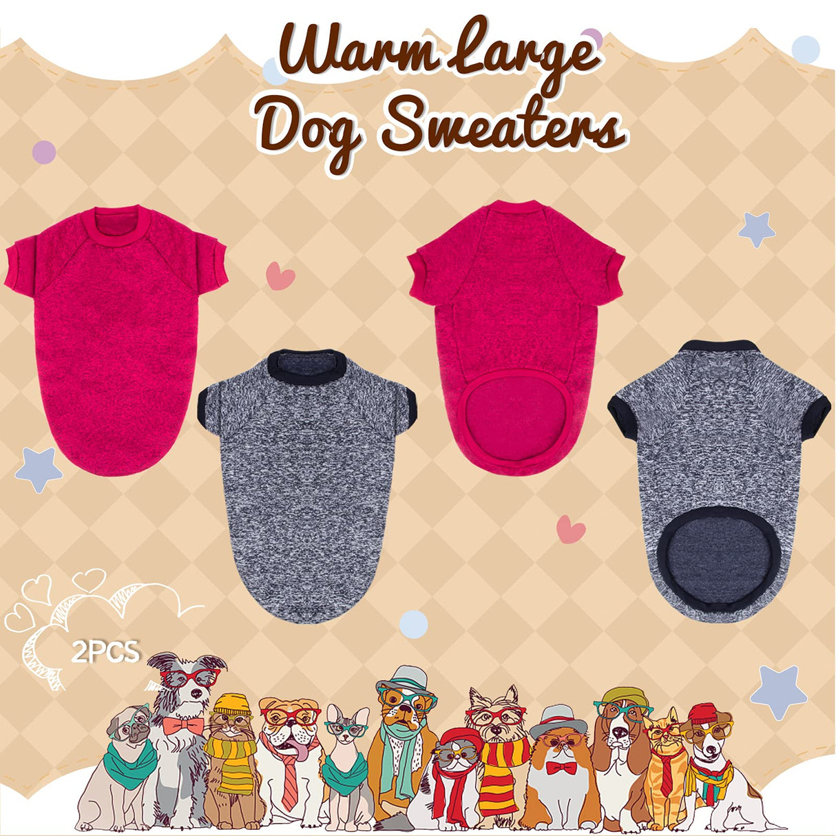 Rypet 2 Pack Large Dog Sweaters for Winter Dog Classic Knitwear Sweater Soft Thickening Warm Dogs Clothes for Medium Large Dogs