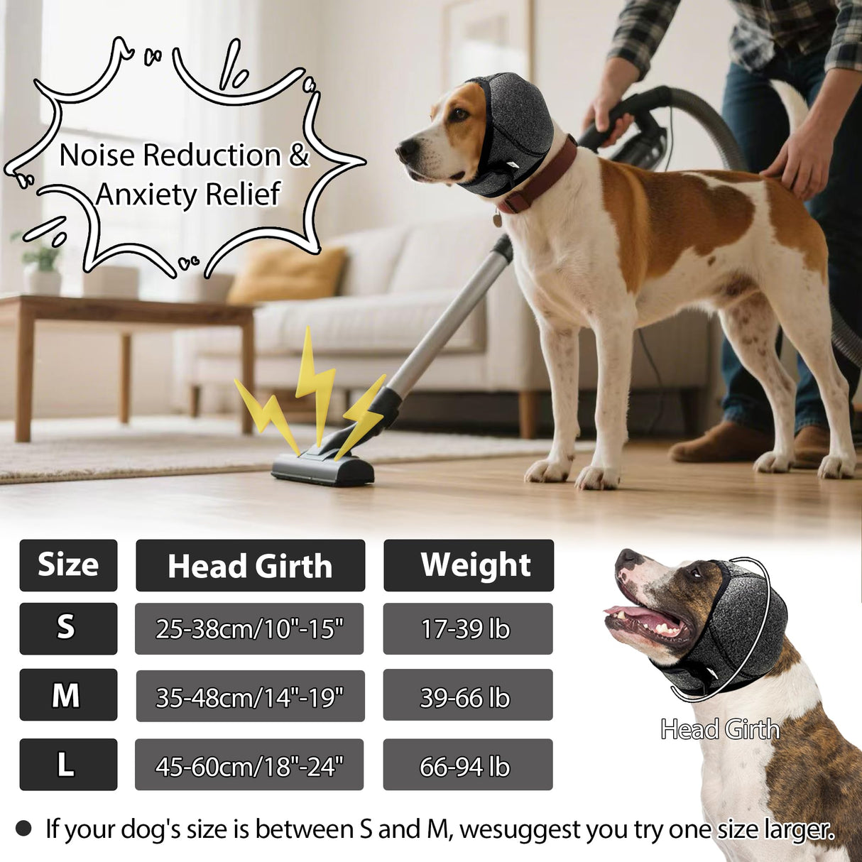 Dog Calming Hoodie Quiet Ear Cover for Noise Protection Anxiety Relief Ear Muffs, No Shake Ear Wraps for Dogs, Swim Cap Bath Blow Drying Headband Wraps for Ear Hematoma Groom Fireworks(Grey, Large)
