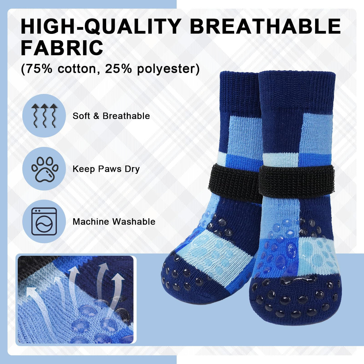 BEAUTYZOO Non Slip Dog Socks to Prevent Licking Paws, Dog Shoes Booties for Hardwood Floors Anti Slip-Thick Grip Works Even When Twisted-Paw Protector for Cold Pavement Small Medium Large Senior Dogs