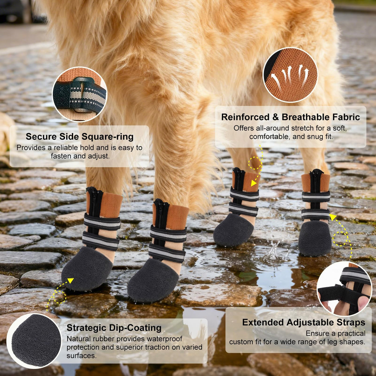 BEAUTYZOO Waterproof Dog Shoes for Winter Cold Weather, Anti-Slip Dog Socks Boots & Paw Protectors, Zipper Dogs Booties to Prevent Licking, Indoor Outdoor Reflective for Small Medium Large Senior Dogs