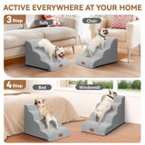 Zerbuger Dog Ramp and Stair for Bed 16" H-20 H,3-Step Cat Stair for Sofa and Chair,4-Step Dog Ramp for High Bed and Window,Durable Nonslip Fabric Cover for Indoor (Light Grey-20 H, Pet Friendly, 4)