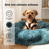 NOYAL Calming Donut Dog Bed for Small to Medium Dogs & Cats - Plush Faux Fur Anti-Anxiety Pet Bed with Machine Washable Cover & Non-Slip Base