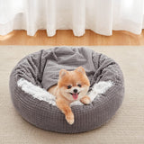 MIXJOY Dog Bed with Blanket, Round Calming Cozy Cave for Medium Dogs, Soft Plush Cuddler Puppy Bed and Burrow Cave, Anti-Slip Bottom, 26inch