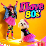 MuYaoPet Dog 80s Outfits Dress with Hair Bow and Necklace,I Love 80S Halloween Pet Disco Costume for Small Medium Dogs Girl,Summer Cat Puppy Dress Tutu Skirt,M