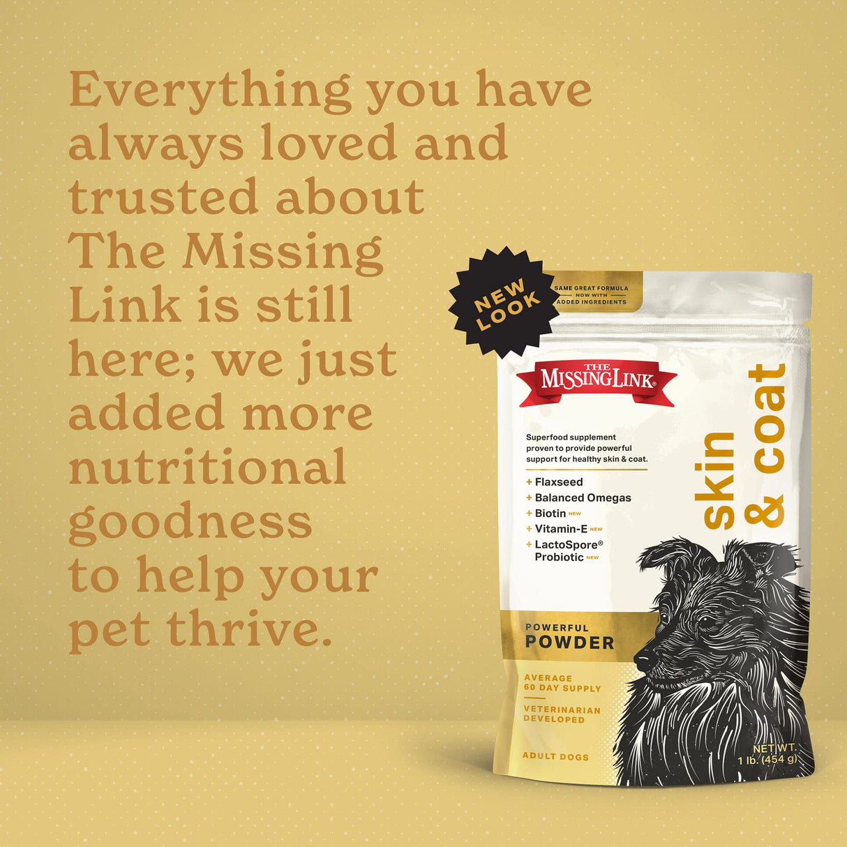 The Missing Link Skin & Coat + Probiotics Supplement 1lb Bag - Powerful Superfood Powder for Dogs Supports Healthy Skin & Glossy Coat, Promotes Hair Growth