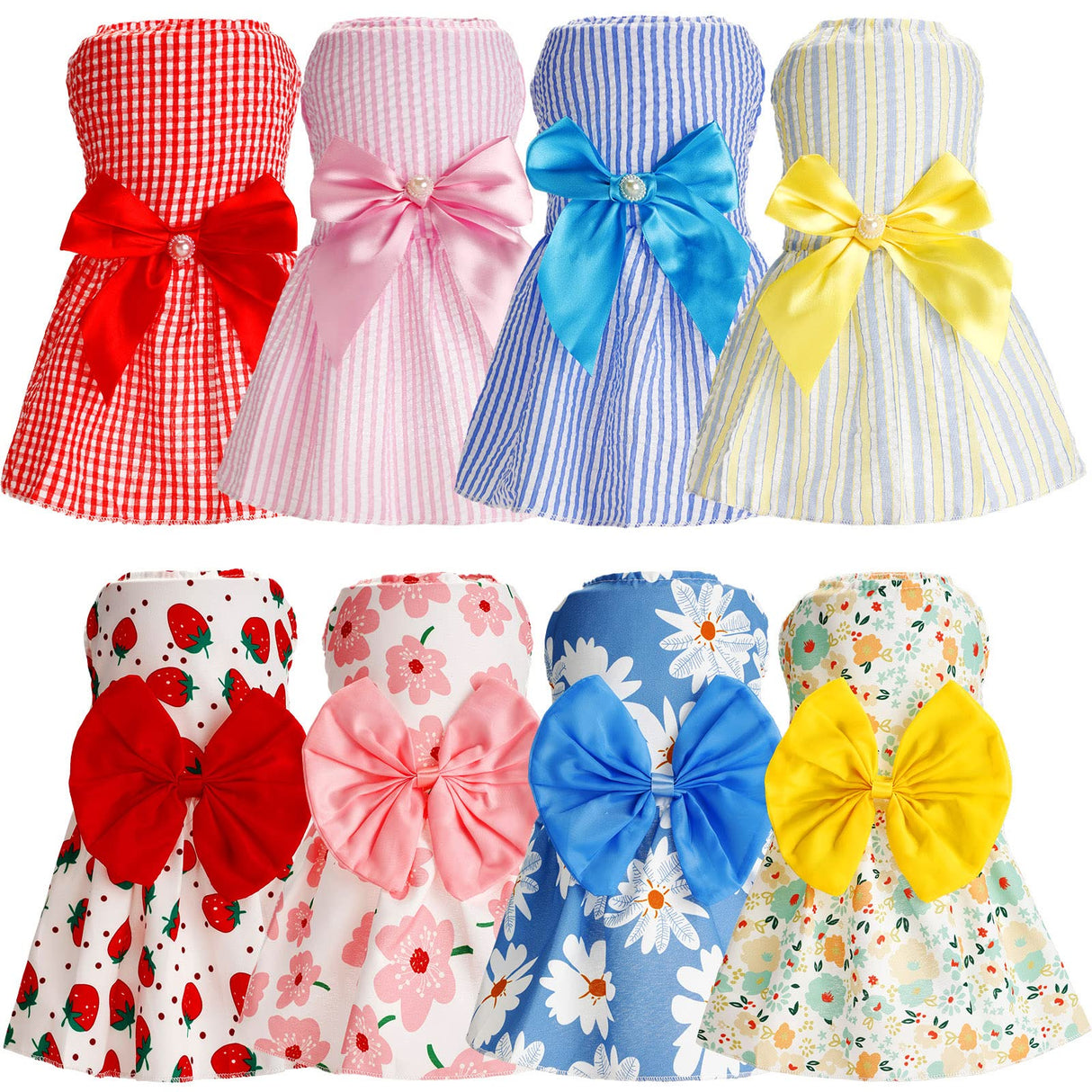 Sanwuta 8 Pieces Dog Bowknot Dresses Puppy Clothes Outfits Princess Dresses Soft Lightweight Summer Fruit Floral Pattern Pet Skirts for Girl Puppy(XX-Large)