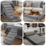 LitaiL 7-Step Dog Stairs for High Beds 30-36" Tall Dog Ramp for Small and Older Pets, Non-Slip Pet Steps, Grey