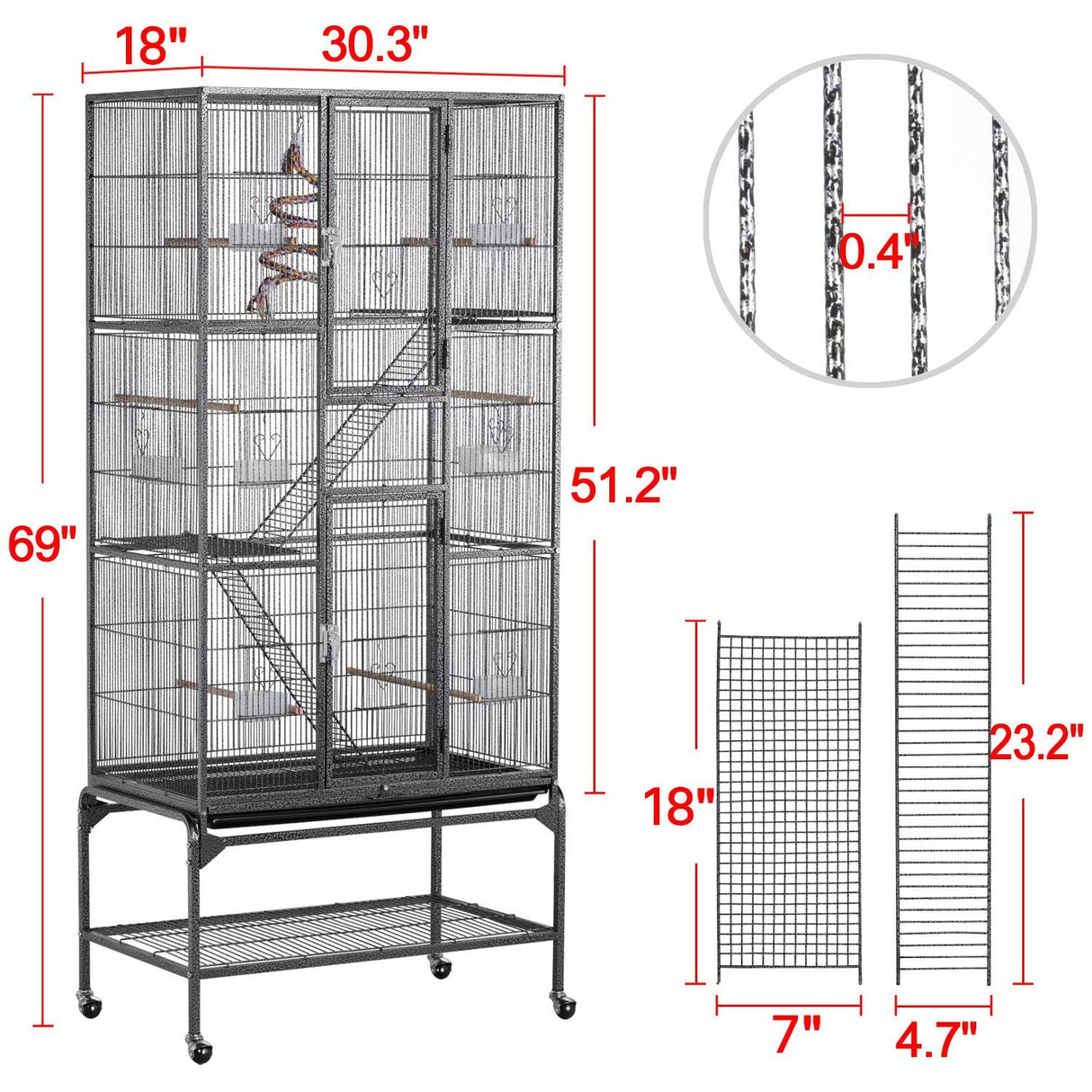 Yaheetech 69-Inch Extra Large Bird Cage Metal Parrot Cage for Mid-Sized Parrots Cockatiels Conures Parakeets Lovebirds Budgie Finch, Black
