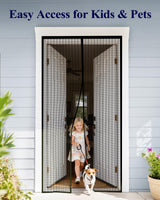 Magnetic Screen Door - 38.0'' x 82.0'' Retractable Screen Door Mesh for Entry Door or Sliding Door, Pet & Kid Friendly, Hands-Free Closure Keeps Bugs Out & Lets Breeze in, Stripe Black