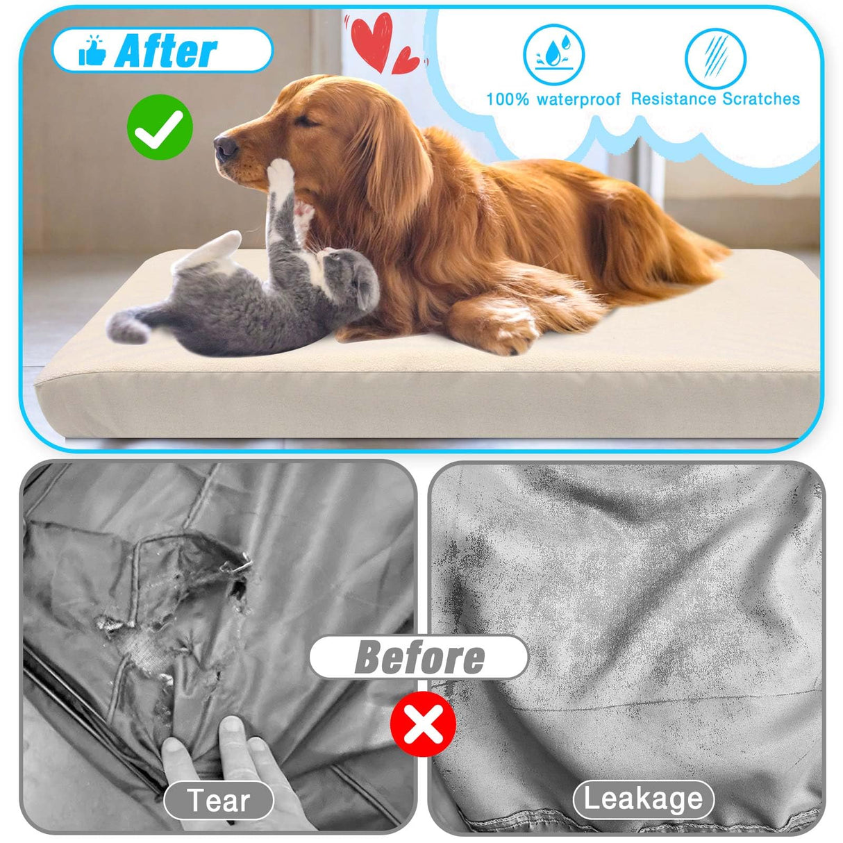 Dog Bed Covers Replacement Washable 100% Waterproof Dog Bed Sheets, Soft & Noiseless Pet Bed Cover 2 Pack 44" x 35" Beige