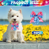 Wesiti 80 Pcs Dog Bows Ties for Small Dogs Assorted Pattern Pet Bowtie Collar Bows Cat Bowtie Collar Bowknot for Small Medium Puppy Pet Photography Grooming Party(Lively Style)
