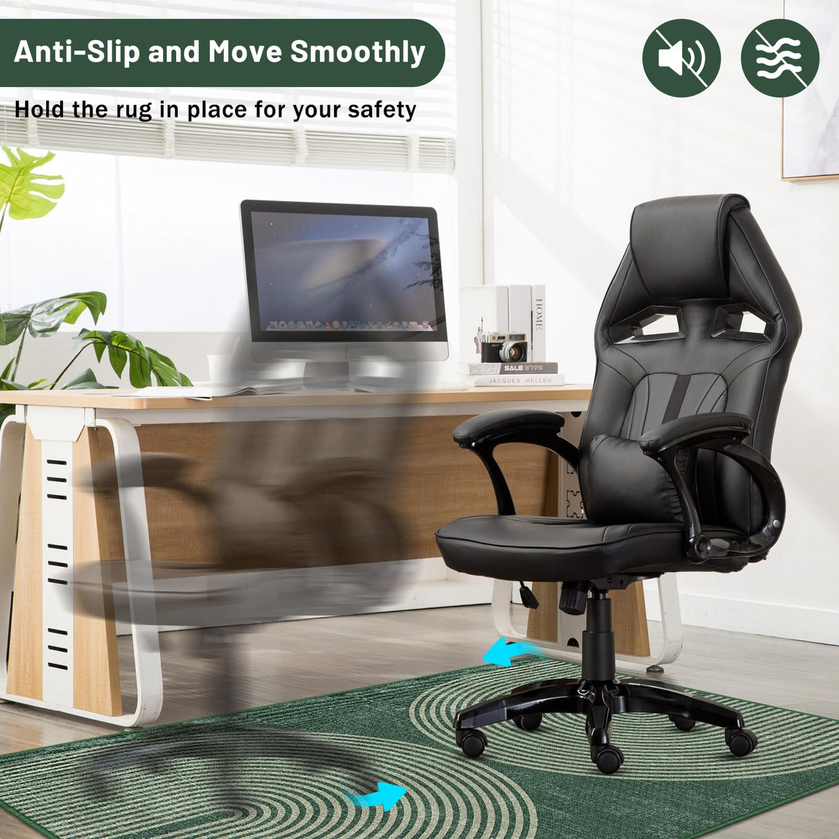 Office Chair Mat for Hardwood Floor&Tile Floor,36"X 48" Heavy Duty Desk Chair Mat for Hard Floors,Under Desk Rug for Rolling Computer Chair,Anti Slip,Low Pile Carpet Floor-Geo Green