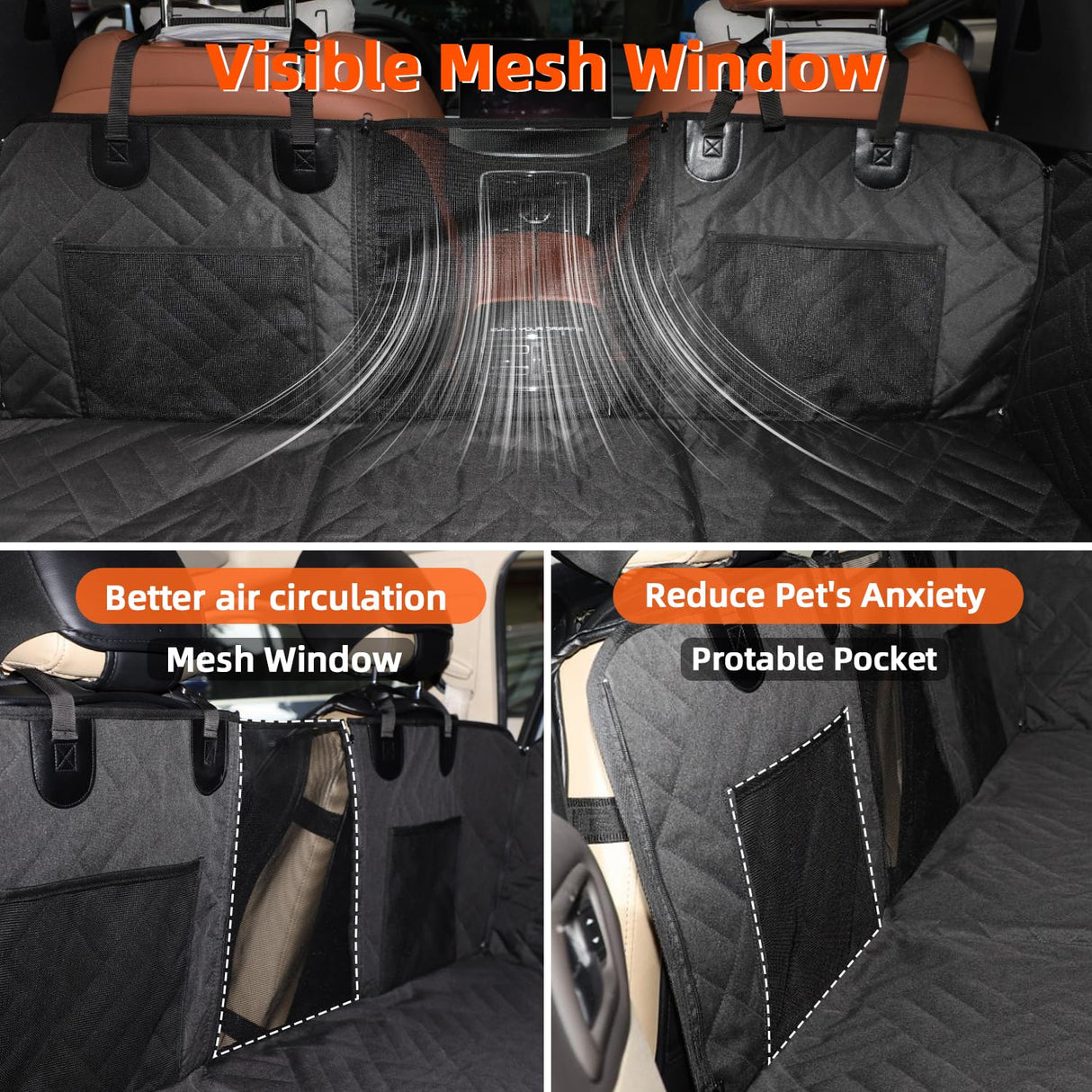 MIROZO Dog Car Seat Cover for Back Seat,Back Seat Extender for Dogs,600D Heavy Dog Seat Cover,Pet Seat Protector,Large Space Travel Bed for Dog with 3-Fold Bottom for Car Mid-Size SUV/Small Truck
