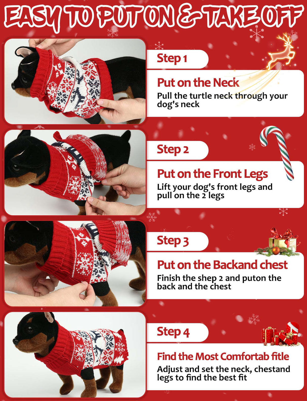 2PCS Dog Christmas Sweater, Soft Warm Pet Clothes Coat for Small Medium Large Dogs and Cats Boy Girl, Fall Cozy Holiday Turtleneck Knitting Collar Pullover Pup Outfit Costume for Thanksgiving New Year