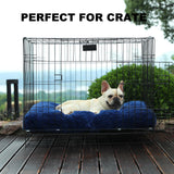 Bedfolks Waterproof Dog Crate Pad, Plush With Removable Cover, Faux Fur for Large Dogs, Fluffy Washable Kennel Bed 35"x23", Solid Dark Blue