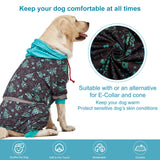 LovinPet Large Breed Dog Onesie Pajamas - UV & Wound Care, Dog Anxiety Relief, Dog Jammies, Reflective Stripe, Butterflies and Rings Black/Green Print, Post Surgery Pet PJ's /3XL