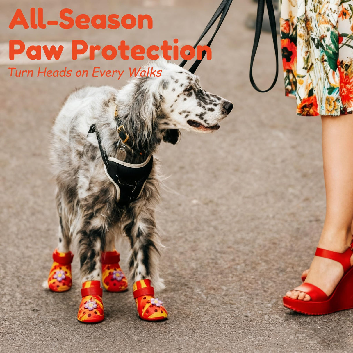 BassGaa Dog Shoes for Hot Pavement and Snow, Silicone Dog Booties for Small Medium Large Dogs, Waterproof Paw Protectors- Non-Slip, Adjustable Straps, Dog Boots for Beach/Rain/Hiking (Yellow Red, L)