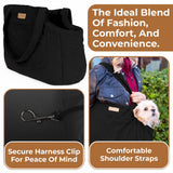 NoblePup Plush Corduroy Dog Purse Carrier for Small Dogs – Soft Dog Tote with Safety Harness Clip, Lightweight Travel Bag for Puppies and Small Pets (Brown)