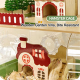 12 in 1 Clear Acrylic Hamster Cage with All Accessories,13.5''L* 10''W* 15''H Dwarf Hamster Cage,Magnetic Connection Small Hamster Enclosure,Garden Style Wooden Mouse Cage for Pet Mice(2-Layer,Green)